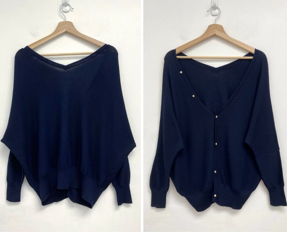 Ba&sh Elsy V-Neck V-Back Backless Button-Back Batwing Loose Sweater Marine US4